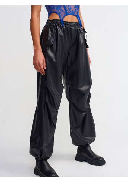 70414 Suni Deri Jogger Pantolon-Siyah modelleri