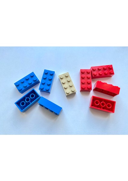 Orijinal Parçalar - Karma - Brick 2 x 4 Kırmızı Mavi (9 Parça)