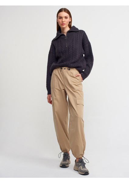 70416 Yumuşak Dokulu Jogger Pantolon-Bej