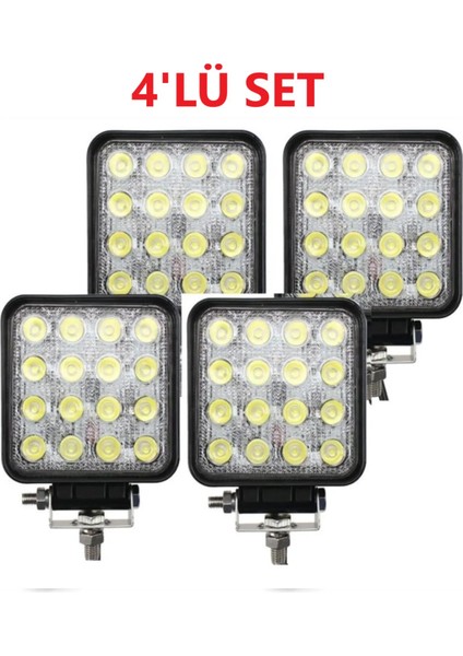 4 ADET 16 LED Kare (Off Road-Iş Makinası-Tekne-Yat) Sis Farı Çalışma Lambası
