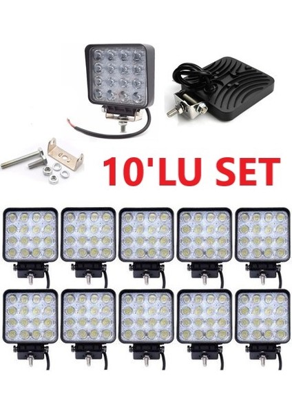 10 ADET 16 LED Kare (Off Road-Iş Makinası-Tekne-Yat) Sis Farı Çalışma Lambası
