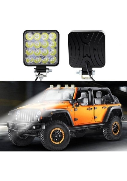 16 LED Kare (Off Road-Iş Makinası-Tekne-Yat) Sis Farı Çalışma Lambası