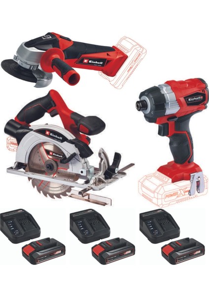 Te-Cı 18 Bl Torklu Vidalama Tc-Ag 18/115 Avuç Taşlama Te-Cs 18/150 Daire Testere 3X2.5AH Akülü Set
