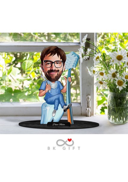 Gift Kişiye Özel Erkek Diş Hekimi Karikatürlü Ahşap Biblo-1 modelleri