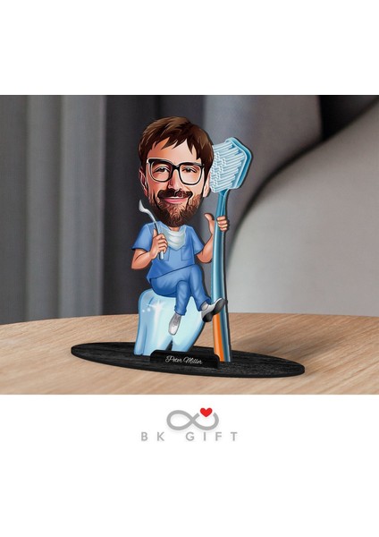 Gift Kişiye Özel Erkek Diş Hekimi Karikatürlü Ahşap Biblo-1 fırsatları