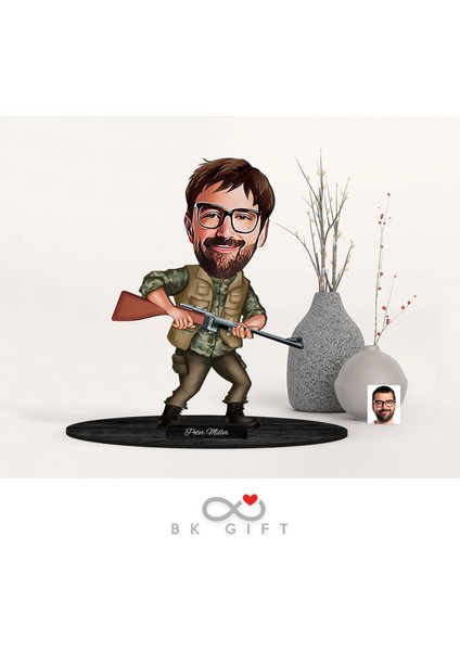 Gift Kişiye Özel Erkek Avcı Karikatürlü Ahşap Biblo-2