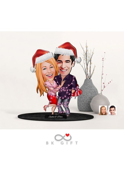Gift Kişiye Özel Yeni Yıl Sevgililer Karikatürlü Ahşap Biblo-2
