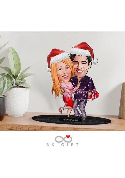 Gift Kişiye Özel Yeni Yıl Sevgililer Karikatürlü Ahşap Biblo-2 fiyatları