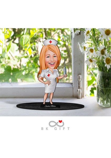 Gift Kişiye Özel Hemşire Karikatürlü Ahşap Biblo-1 modelleri