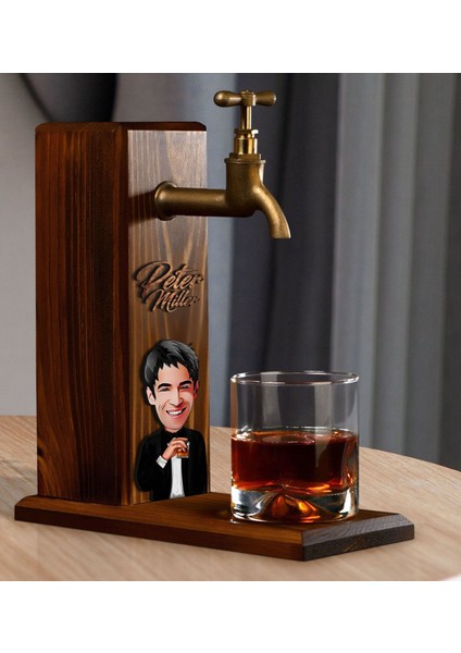 Gift Kişiye Özel Kabartmalı Isim ve Karikatür Figürlü Musluklu Ahşap Içki Standı-2 modelleri