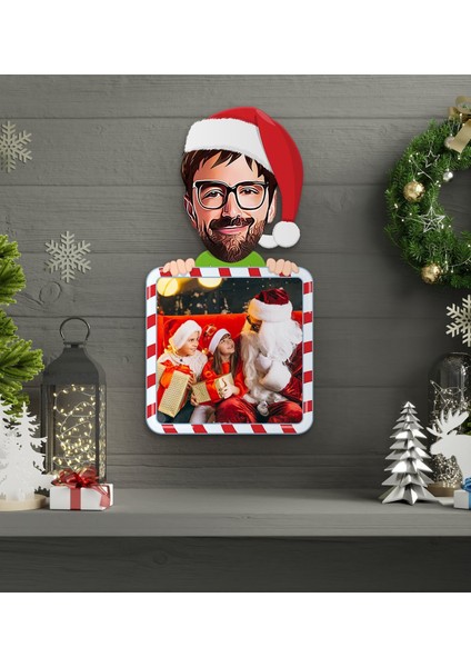 Gift Kişiye Özel Yılbaşı Karikatürlü Fotoğraflı 3D Ahşap Çerçeve Tablo