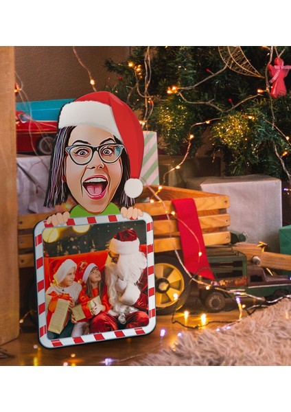 Gift Kişiye Özel Yılbaşı Karikatürlü Fotoğraflı 3D Ahşap Çerçeve Tablo fırsatları