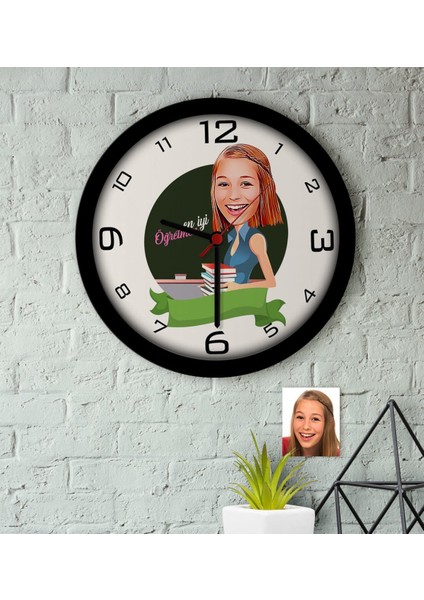 Kişiye Özel Bayan En Iyi Öğretmen Karikatürlü Ahşap Duvar Saati-1