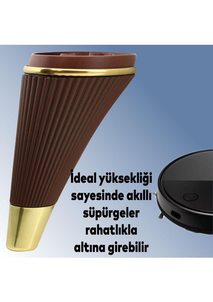 Iron Lüks Mobilya Kanepe Sehpa Tv Ünitesi Koltuk Ayağı 15 cm Ahşap Desenli Gold Baza Ayakları