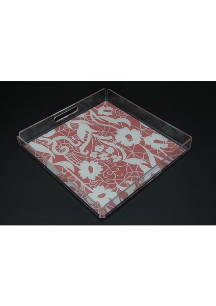 Şeffaf Akrilik Desenli Tepsi 30X30 cm fiyatları