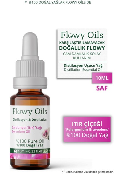 Flowy Oils Sardunya (Itır Çiçeği) Yağı %100 Doğal Bitkisel Uçucu Yağ Geranium Oil 10ML