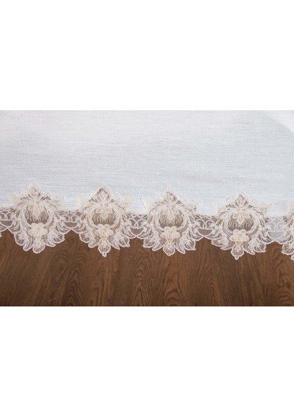 Nihal Lüx Dantelli Simli Keten Kumaş Krem Masa Örtüsü 160X230 cm - 1423 fırsatları