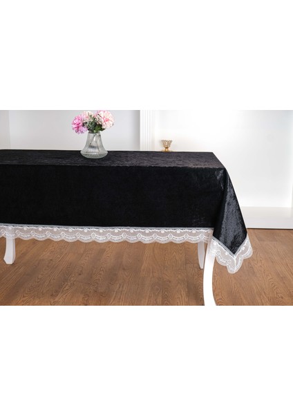 Pera Lüx Dantelli Kadife Kumaş Siyah Masa Örtüsü 160X220 cm - 1422 fiyatları
