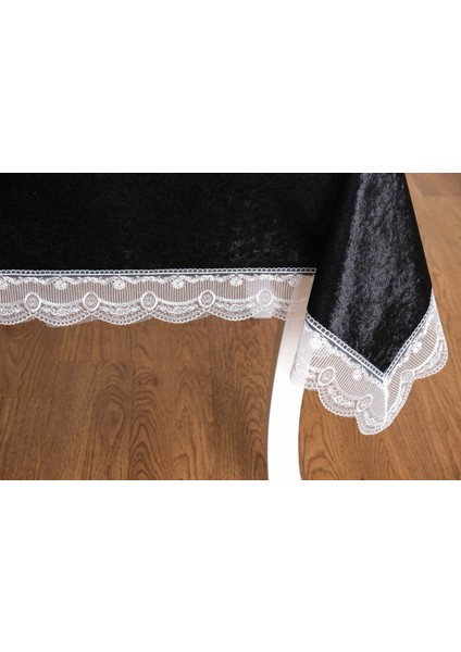 Pera Lüx Dantelli Kadife Kumaş Siyah Masa Örtüsü 160X220 cm - 1422 fırsatları
