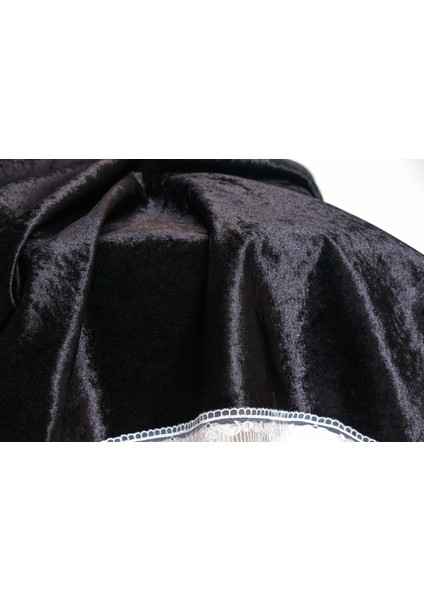 Pera Lüx Dantelli Kadife Kumaş Siyah Masa Örtüsü 160X220 cm - 1422 indirimleri