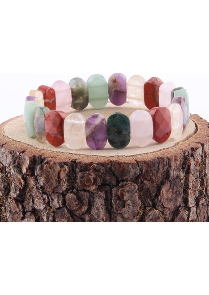 Sertifikalı Dönüşümlü Sitrin Ametist Aventurin Yosunlu Akik Pembe Kuvars Jasper 9X14 mm Bileklik