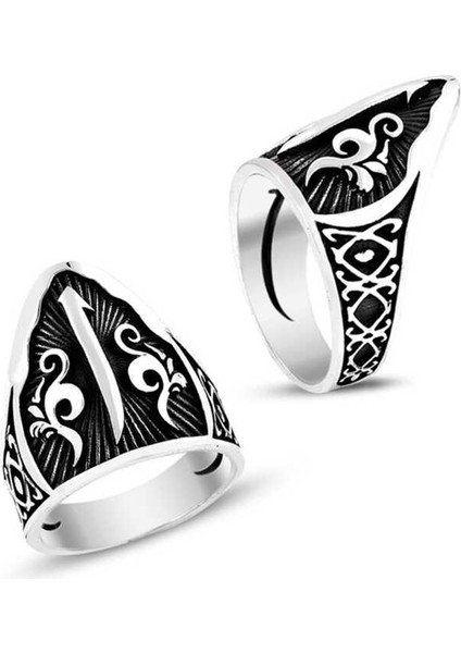Gümüş Elif Motifli Başparmak Erkek Yüzük