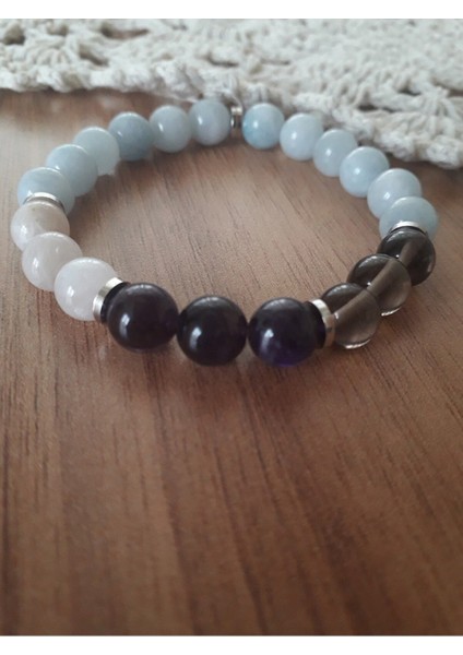 Sertifikalı Akuamarin, Dumanli Kuvars, Ay Taşı ve Ametist Doğal Taş Bileklik fiyatları