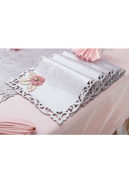 Afife Kadife Gümüş Pudra Sofra Takımı 8 Kişilik 160X230 cm 34 Prç -1425 fırsatları