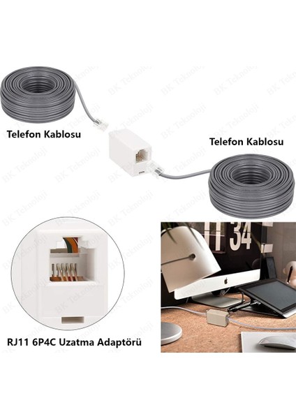 RJ11 6P4C Dişi Dişi Adaptör Telefon Kablosu Uzatma Aparatı