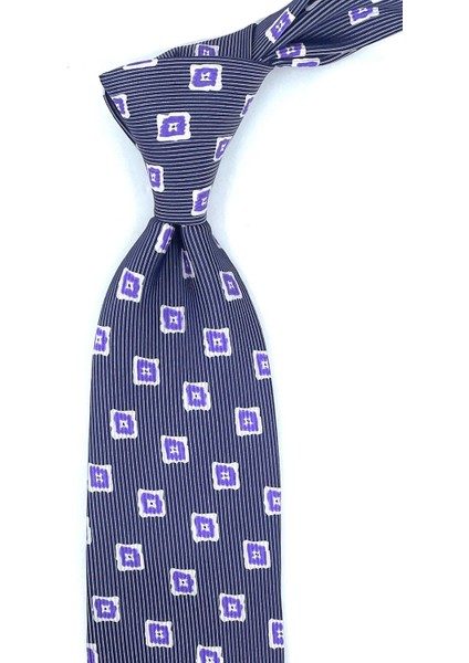 Pearuto Style Lacivert Motif Desen Italyan Ipek Kravat İK1329