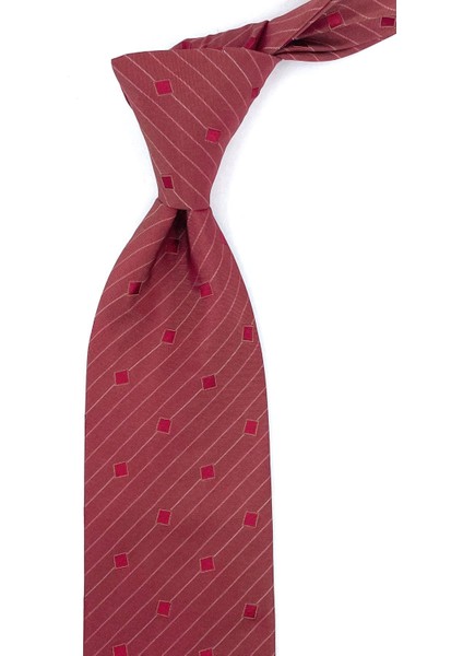 Maseradee Style Kırmızı Küçük Desen Italyan Ipek Kravat İK1364