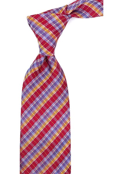 Veturo Style Kırmızı Ekose Desen Italyan Ipek Kravat İK1353