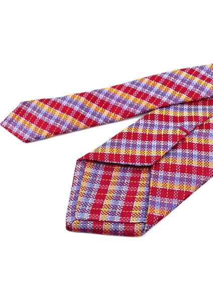 Veturo Style Kırmızı Ekose Desen Italyan Ipek Kravat İK1353 fiyatları
