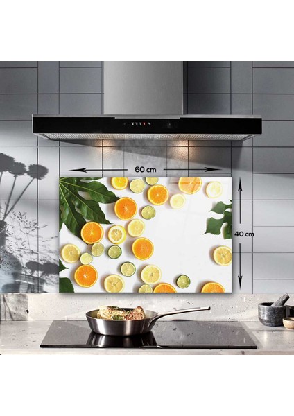Limon Desenli | Cam Ocak Arkası Koruyucu | 40CM x 60CM