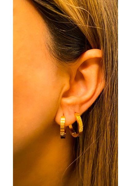 Cartier Model Taşlı Çelik Halka Küpe fırsatları
