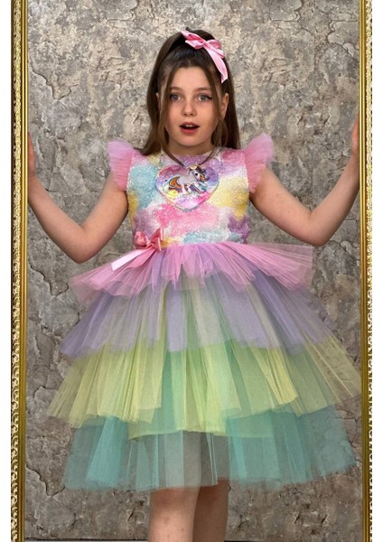 Katkat Pullu Tüllü Unicorn Elbise ABY720 fiyatları