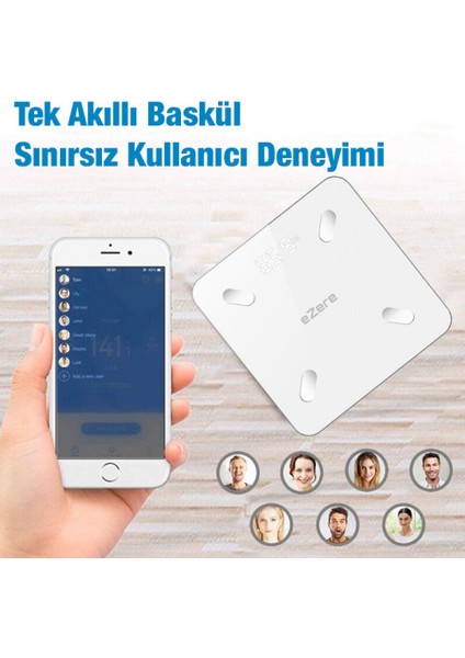 LCD Ekran Bluetoothlu Akıllı Tartı Vücut Analizi-Yağ-Kas-Kalori Terazi Los-Androıd Uyumlu Baskül