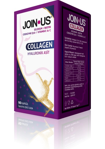 Join Us Collagen Hyaluronik Asit Takviye Edici Gıda 90 Kapsül