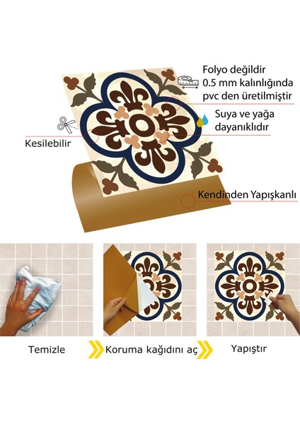 Kendinden Yapışkanlı Banyo Mutfak Kaplama Fas 05 Desenli Pvc Karo 30X30 cm (56 Adet) 5m2