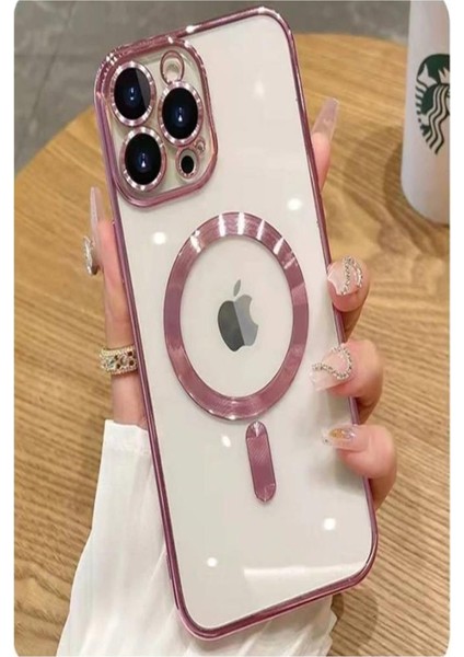 iPhone 12 Pro Kılıf Magsafe Köşeleri Renkli Lüx Şeffaf Kamera Lens Korumalı