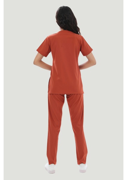 Likralı Core-Flex Scrubs Cerrahi Nöbet Takım - Kiremit indirimleri