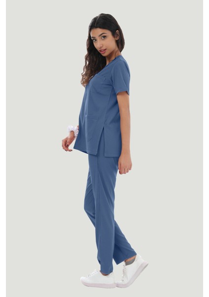 Likralı Core-Flex Scrubs Cerrahi Nöbet Takım - Indigo indirimleri
