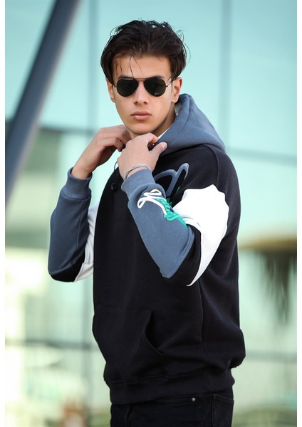 High Nakışlı Oversize Sweatshirt - Siyah