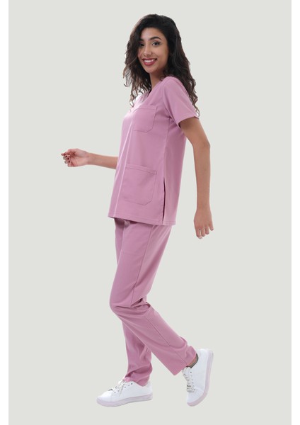 Likralı Core-Flex Scrubs Cerrahi Nöbet Takım - Pudra modelleri