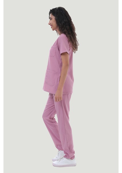 Likralı Core-Flex Scrubs Cerrahi Nöbet Takım - Pudra fırsatları