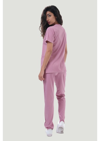 Likralı Core-Flex Scrubs Cerrahi Nöbet Takım - Pudra indirimleri