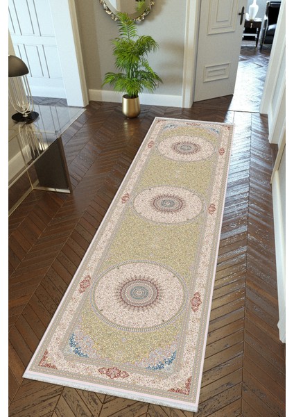 yolluk Koridor Bej Haki Dijital Baskı Kaymaz Yuvarlak Oval Kesme Ince Yıkanabilir Halı