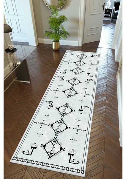 yolluk Koridor Mavi Siyah Dijital Baskı Kaymaz Yuvarlak Oval Kesme Ince Yıkanabilir Halı