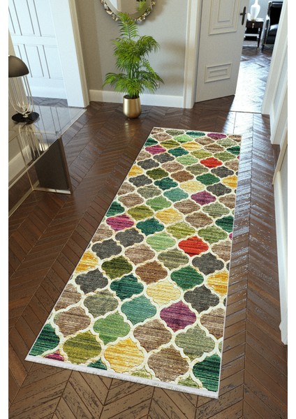 yolluk Koridor Çok Renkli Patchwork Kaymaz Yuvarlak Oval Kesme Ince Yıkanabilir Halı