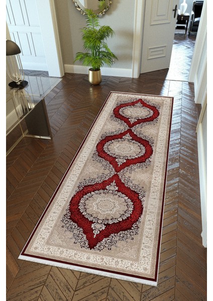 yolluk Koridor Bordo Dijital Baskı Kaymaz Yuvarlak Oval Kesme Ince Yıkanabilir Halı